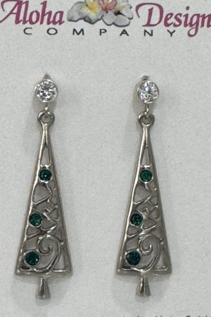 Silver Plated Pewter Trees with Green Crystals on Sterling Cubic Zirconia Studs