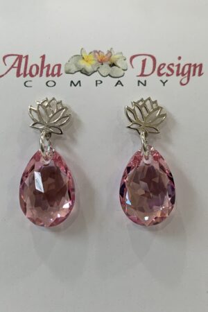 Crystal Light Rose Shimmer Pear Cuts on Bali Sterling Lotus Posts