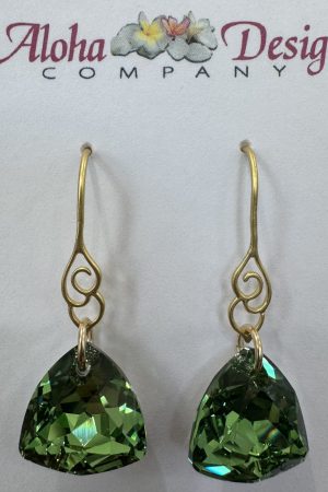 Crystal Reinvented Peridot Blend Trilliant Cuts on 14K Gold Vermeil Cloud Hooks