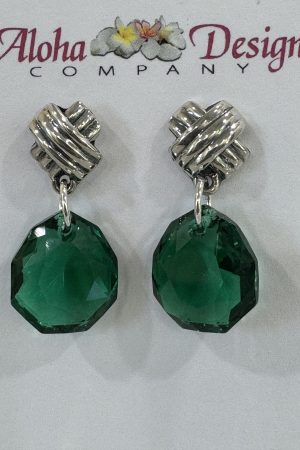 Crystal Majestic Green Majestic Cuts on Bali Sterling Kiss Posts