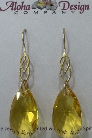 Crystal Yellow Grande Pears on 14K Gold Vermeil Double Marquis Hooks