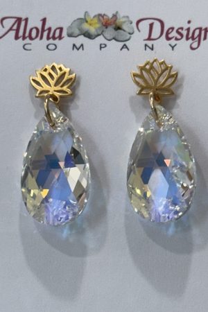 Crystal Clear AB Grande Pears on Bali 24K Gold Vermeil Lotus Posts