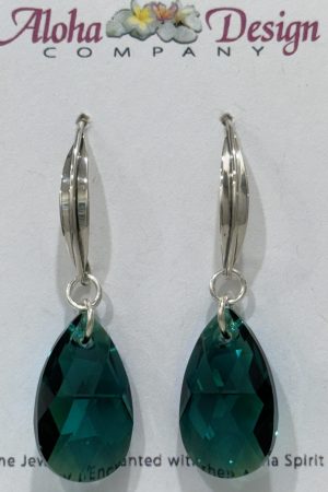 Crystal Emerald Green Shimmer Grande Pears on Bali Sterling Almond Hooks