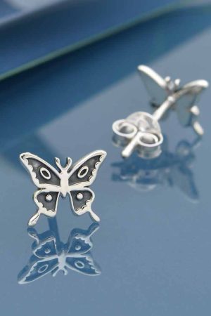 Handcrafted Bali Sterling Silver Butterfly Studs with Wirework
