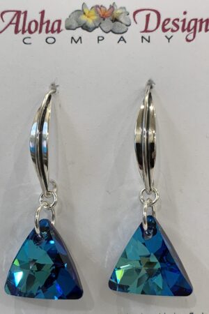 Crystal Bermuda Blue Triangle Cuts on Bali Sterling Silver Almond Hooks