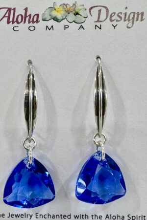 Crystal Sapphire Trilliant Cuts on Handcrafted Bali Sterling Almond Hooks