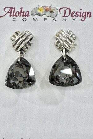 Crystal Silver Night Trilliant Cuts on Handcrafted Bali Sterling Kiss Posts