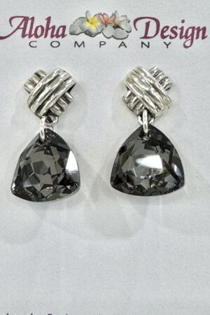 Crystal Silver Night Trilliant Cuts on Handcrafted Bali Sterling Kiss Posts