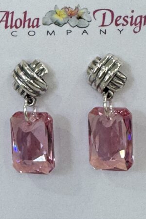Crystal Light Rose Shimmer Emerald Cuts on Handcrafted Bali Sterling Kiss Posts