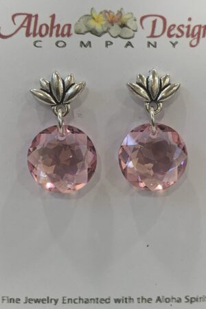 Crystal Light Rose Shimmer Classic Cuts on Pewter Lotus Posts