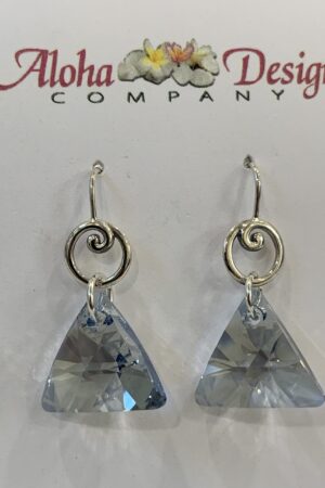 Crystal Blue Shade Triangle Cuts on Handcrafted Bali Sterling Curled Wave Hooks
