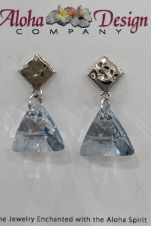 Crystal Blue Shade Triangle Cuts on Handcrafted Bali Sterling Diamond Posts