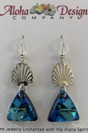 Crystal Bermuda Blue Triangle Cuts on Bali Sterling Scallop Shells & Sterling Hooks
