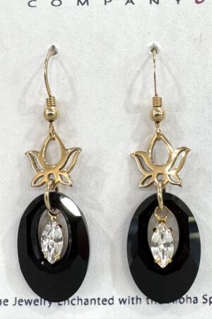 Crystal Jet Helios on Bali Bronze Lotus Blossoms & 14 K Gold Filled Hooks