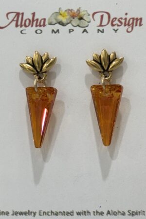 Crystal Sunny Orange Blend Spike Cuts on GP Pewter Lotus Flower Posts