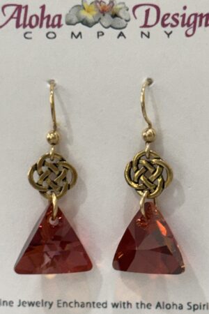 Crystal Red Magma Triangle Cuts with GP Celtic Knot Link on 14K Gold Filled Hooks