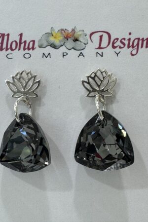 Crystal Silver Night Trilliant Cuts on Bali Sterling Silver Lotus Flower Posts