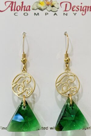 Crystal Majestic Green Triangle Cuts with 14K Gold Vermeil Ocean Surge Links on GF Hooks